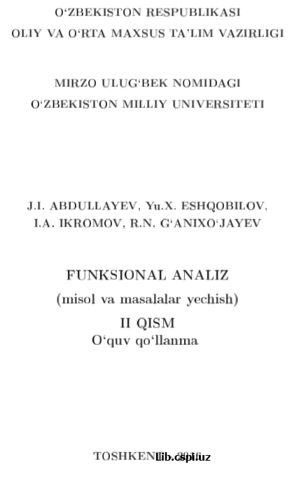 Funksional analiz (Misol va masalalar II-qism)