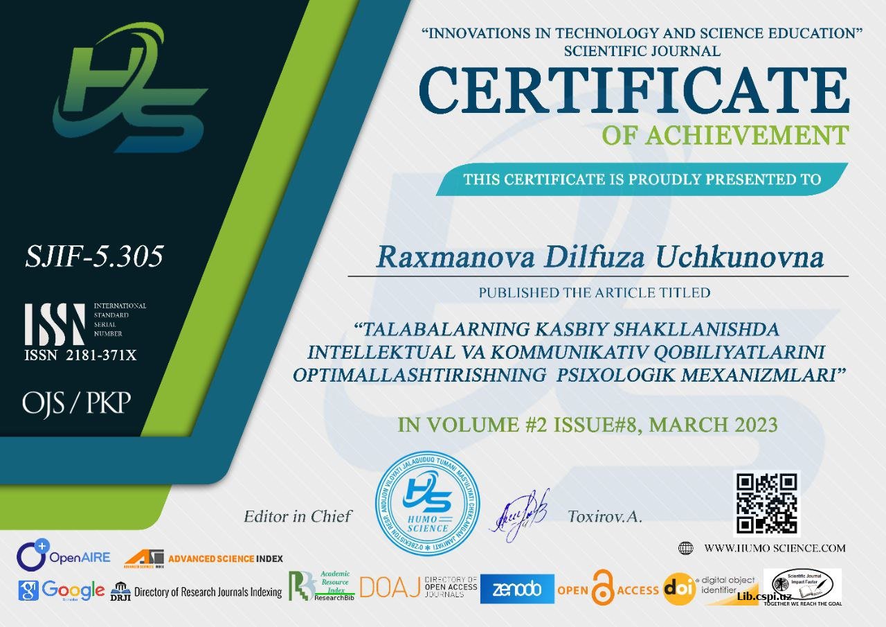 TALABALARNING KASBIY SHAKLLANISHDA INTELLEKTUAL VA KOMMUNIKATIV QOBILIYATLARINI