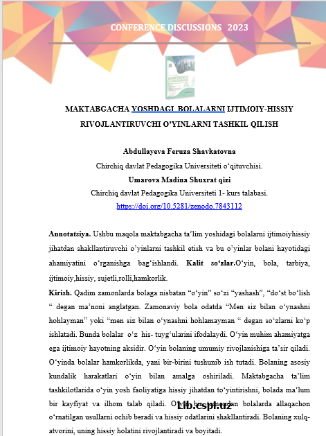 MAKTABGACHA YOSHDAGI  BOLALARNI IJTIMOIY-HISSIY  RIVOJLANTIRUVCHI