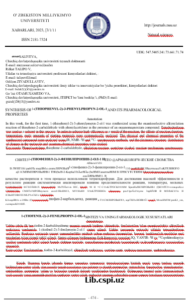 SINTEZI VA UNING FARMAKOLOGIK XUSUSIYATLARI