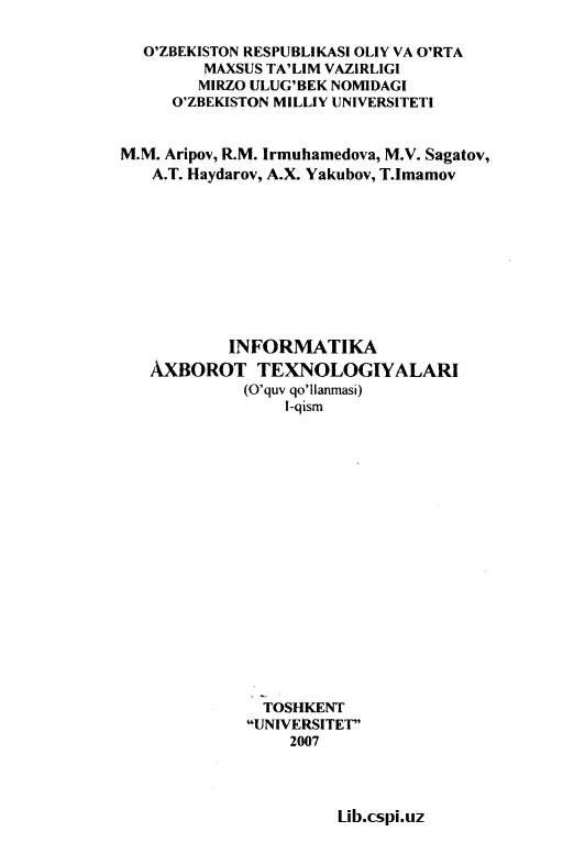 INFORMATIKA ÀXBOROT TEXNOLOGIYALARI