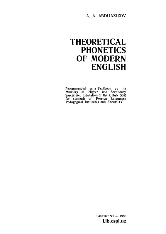 THEORETICAL  PHONETICS  OF MODERN  ENGLISH