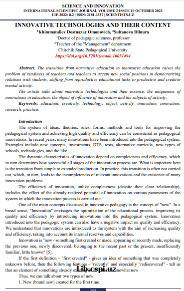 INNOVATIVE TECHNOLOGIES AND THEIR CONTENT