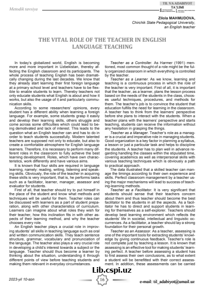 THE VITAL ROLE OF THE TEACHER IN ENGLISH LANGUAGE TEACHING